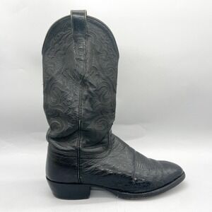 VTG Lucchese 2000 Mens 8.5 2E Boots‎ Black Ostrich Leather Western Cowboy Exotic
